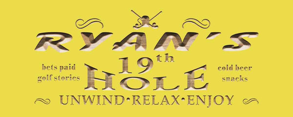 ADVPRO Name Personalized 19th Hole Golf Sport Wood Engraved Wooden Sign wpc0131-tm - Yellow