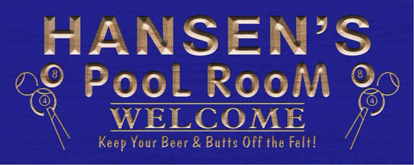 ADVPRO Name Personalized Pool Room Welcome Bar Wood Engraved Wooden Sign wpc0138-tm - Blue