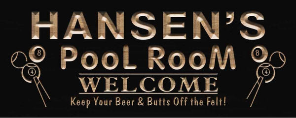 ADVPRO Name Personalized Pool Room Welcome Bar Wood Engraved Wooden Sign wpc0138-tm - Black