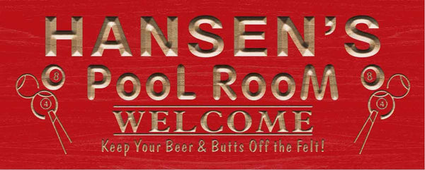 ADVPRO Name Personalized Pool Room Welcome Bar Wood Engraved Wooden Sign wpc0138-tm - Red