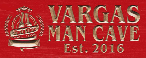 ADVPRO Name Personalized Man CAVE Party Time with Established Year Wood Engraved Wooden Sign wpc0160-tm - Red