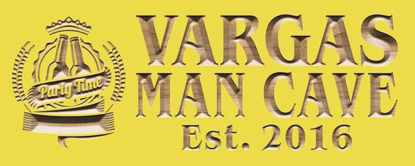 ADVPRO Name Personalized Man CAVE Party Time with Established Year Wood Engraved Wooden Sign wpc0160-tm - Yellow