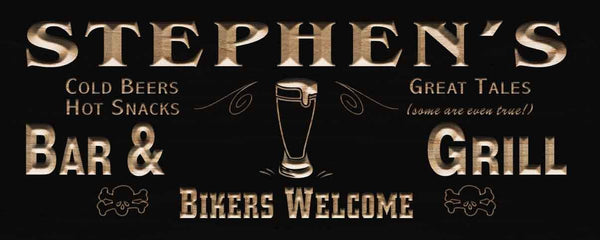 ADVPRO Name Personalized BAR & Grill Biker Welcome Man Cave Wood Engraved Wooden Sign wpc0180-tm - Black