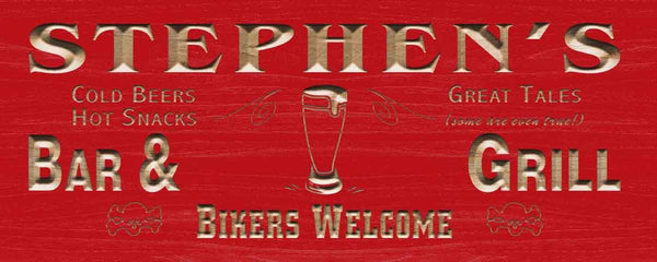 ADVPRO Name Personalized BAR & Grill Biker Welcome Man Cave Wood Engraved Wooden Sign wpc0180-tm - Red