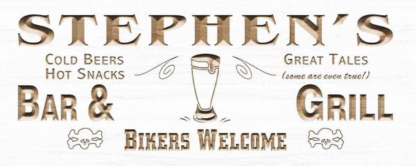 ADVPRO Name Personalized BAR & Grill Biker Welcome Man Cave Wood Engraved Wooden Sign wpc0180-tm - White