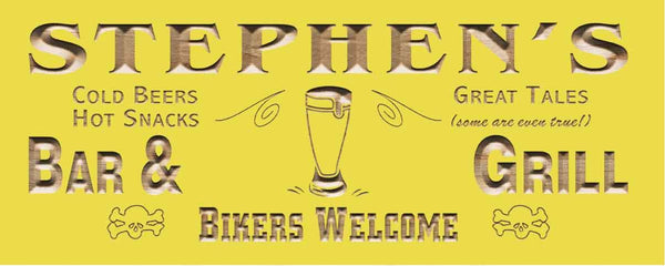 ADVPRO Name Personalized BAR & Grill Biker Welcome Man Cave Wood Engraved Wooden Sign wpc0180-tm - Yellow