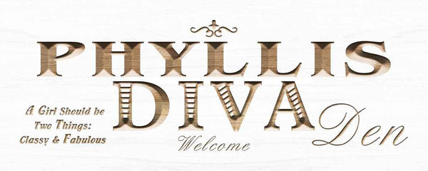 ADVPRO Name Personalized Diva DEN Girl Studio Room Decoration Wood Engraved Wooden Sign wpc0193-tm - White
