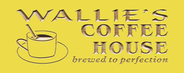 ADVPRO Name Personalized Coffee House Cup Shop Wood Engraved Wooden Sign wpc0202-tm - Yellow