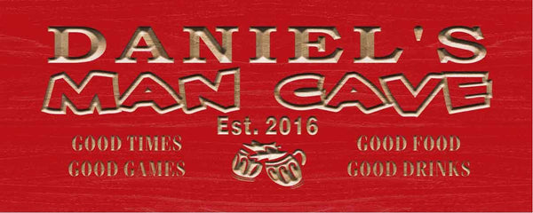 ADVPRO Name Personalized Man CAVE with Est. Year Bar Wood Engraved Wooden Sign wpc0204-tm - Red