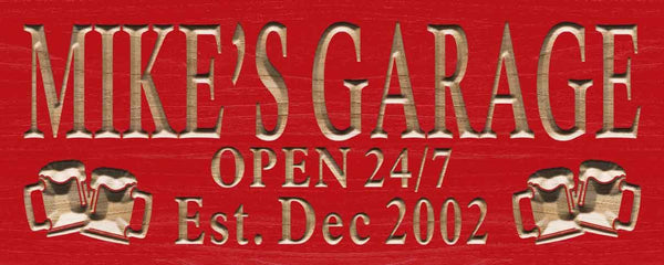 ADVPRO Name Personalized Garage Open 24/7 with Est. Date Man Cave Wood Engraved Wooden Sign wpc0205-tm - Red
