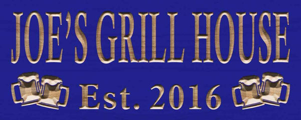 ADVPRO Name Personalized Grill House with Est. Year Bar Wood Engraved Wooden Sign wpc0208-tm - Blue
