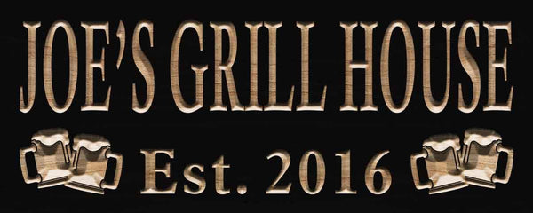 ADVPRO Name Personalized Grill House with Est. Year Bar Wood Engraved Wooden Sign wpc0208-tm - Black