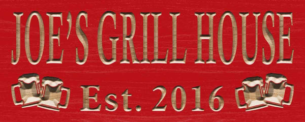 ADVPRO Name Personalized Grill House with Est. Year Bar Wood Engraved Wooden Sign wpc0208-tm - Red