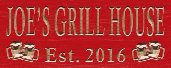 ADVPRO Name Personalized Grill House with Est. Year Bar Wood Engraved Wooden Sign wpc0208-tm - Red