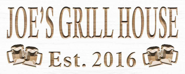 ADVPRO Name Personalized Grill House with Est. Year Bar Wood Engraved Wooden Sign wpc0208-tm - White