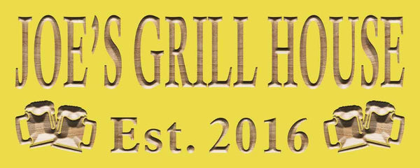 ADVPRO Name Personalized Grill House with Est. Year Bar Wood Engraved Wooden Sign wpc0208-tm - Yellow