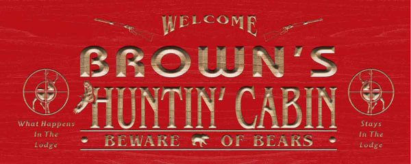 ADVPRO Name Personalized Hunting Cabin Man Cave Wood Engraved Wooden Sign wpc0220-tm - Red