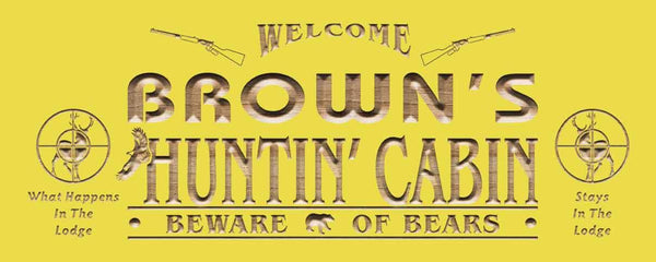 ADVPRO Name Personalized Hunting Cabin Man Cave Wood Engraved Wooden Sign wpc0220-tm - Yellow