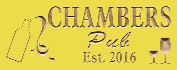ADVPRO Name Personalized Pub Champagne Est. Year Wood Engraved Wooden Sign wpc0230-tm - Yellow