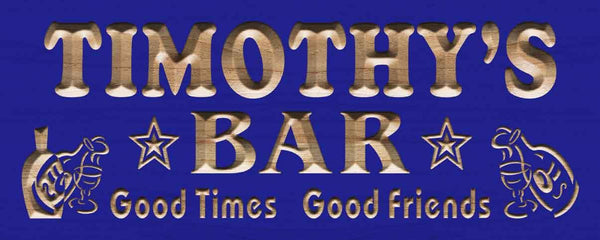 ADVPRO Name Personalized BAR Stars Good Times Good Friends Wood Engraved Wooden Sign wpc0236-tm - Blue