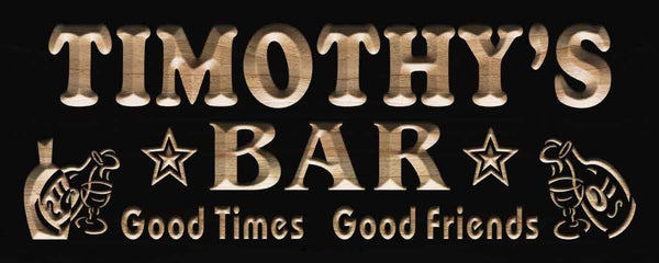 ADVPRO Name Personalized BAR Stars Good Times Good Friends Wood Engraved Wooden Sign wpc0236-tm - Black