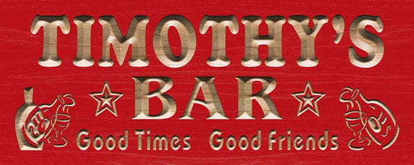 ADVPRO Name Personalized BAR Stars Good Times Good Friends Wood Engraved Wooden Sign wpc0236-tm - Red