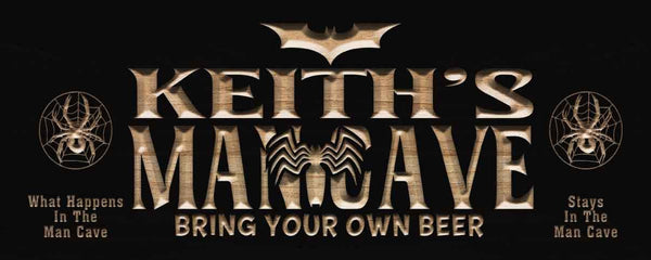 ADVPRO Name Personalized Man CAVE Hero Bring Your OWN 'Bear' Bat Spider Wood Engraved Wooden Sign wpc0239-tm - Black