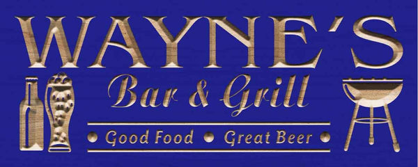 ADVPRO Name Personalized BAR & Grill Good Food Great Beer Wood Engraved Wooden Sign wpc0241-tm - Blue