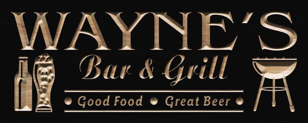 ADVPRO Name Personalized BAR & Grill Good Food Great Beer Wood Engraved Wooden Sign wpc0241-tm - Black