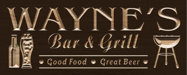 ADVPRO Name Personalized BAR & Grill Good Food Great Beer Wood Engraved Wooden Sign wpc0241-tm - Brown