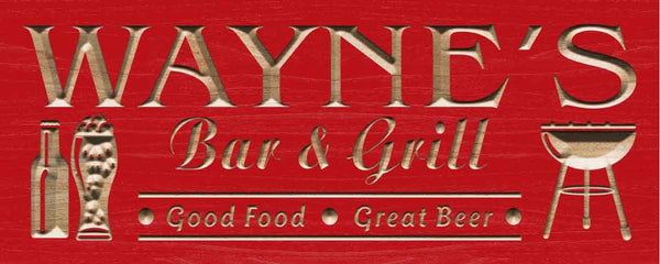 ADVPRO Name Personalized BAR & Grill Good Food Great Beer Wood Engraved Wooden Sign wpc0241-tm - Red