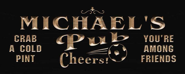 ADVPRO Name Personalized Soccer Pub Cheers Sport Bar Den Club Wood Engraved Wooden Sign wpc0268-tm - Black