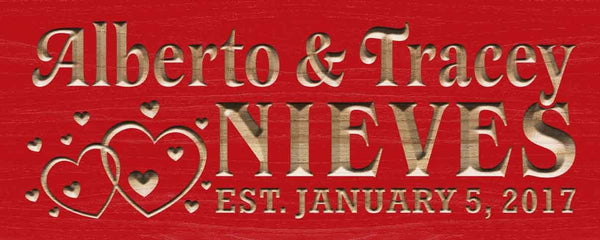 ADVPRO Personalized Double Heart Mr & Mrs Wedding Gift Custom Home Decor First Name Established Gift Family Sign Bar Beer Wooden Signs wpc0298-tm - Red