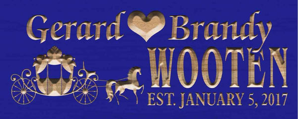 ADVPRO Personalized Custom Horse Carriage Wedding Anniversary Family Sign Surname Last First Name Housewarming 5 Year Wood Wooden Signs wpc0302-tm - Blue