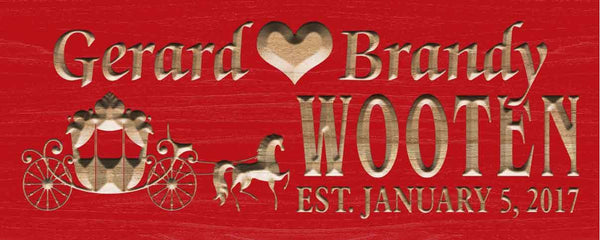 ADVPRO Personalized Custom Horse Carriage Wedding Anniversary Family Sign Surname Last First Name Housewarming 5 Year Wood Wooden Signs wpc0302-tm - Red