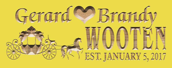 ADVPRO Personalized Custom Horse Carriage Wedding Anniversary Family Sign Surname Last First Name Housewarming 5 Year Wood Wooden Signs wpc0302-tm - Yellow