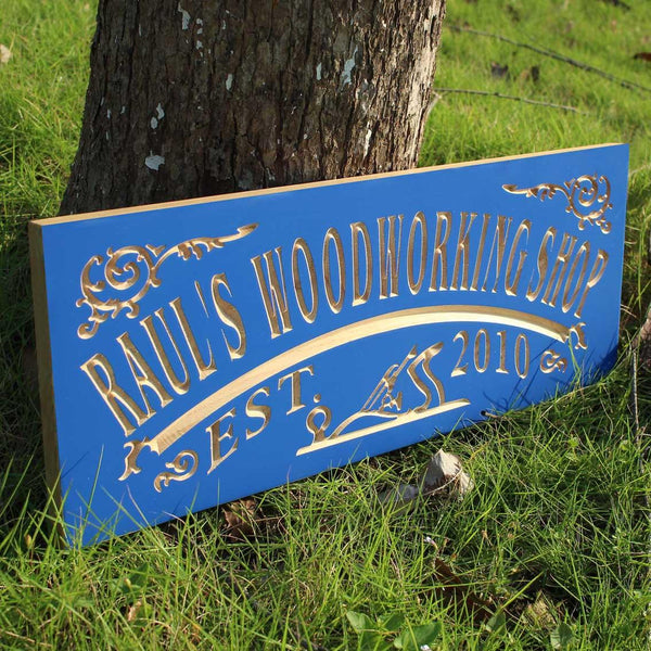 ADVPRO Name Personalized Woodworking Wood Shop Decoration Wood Engraved Wooden Sign wpc0356-tm - Blue