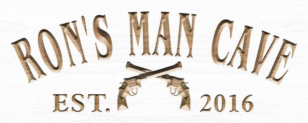 ADVPRO Name Personalized Man CAVE Gun Cowboys Decoration Bar Pub Gifts Wood Engraved Wooden Sign wpc0360-tm - White