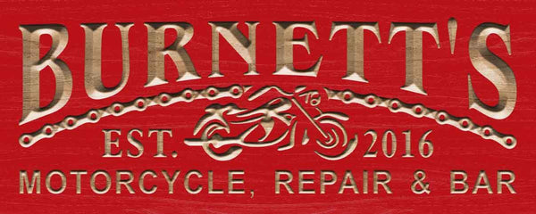 ADVPRO Name Personalized Motorcycle Repair & BAR Man Cave Garage Gifts Wood Engraved Wooden Sign wpc0361-tm - Red