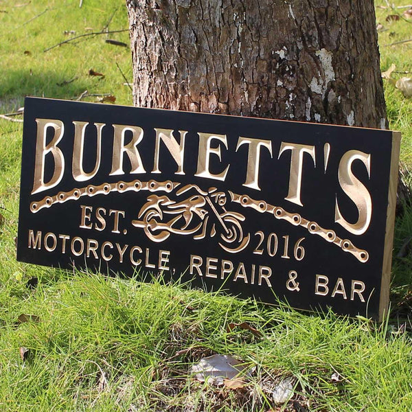 ADVPRO Name Personalized Motorcycle Repair & BAR Man Cave Garage Gifts Wood Engraved Wooden Sign wpc0361-tm - Details 3