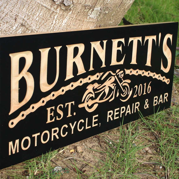 ADVPRO Name Personalized Motorcycle Repair & BAR Man Cave Garage Gifts Wood Engraved Wooden Sign wpc0361-tm - Details 5
