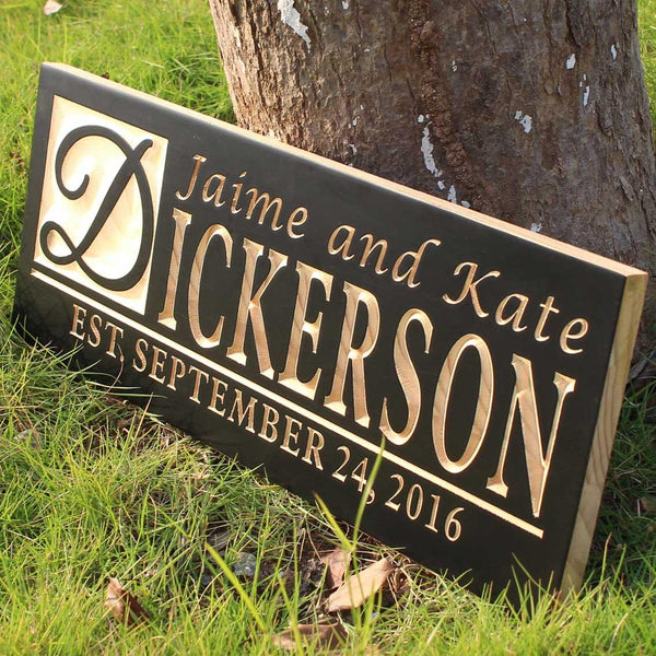 ADVPRO Big Initial Family Name First Names Personalized with Established Date Wedding Gift Wood Anniversary Engraved Wooden Sign wpc0366-tm - Details 3