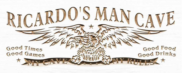 ADVPRO American Eagle Man Cave Personalized Name Wood Engraved Wooden Sign wpc0414-tm - White