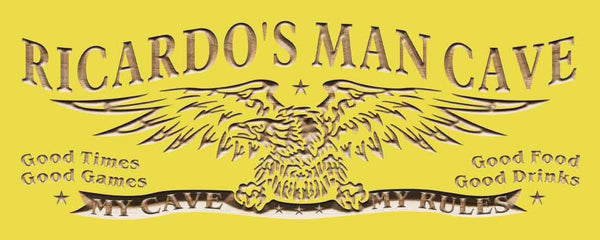 ADVPRO American Eagle Man Cave Personalized Name Wood Engraved Wooden Sign wpc0414-tm - Yellow