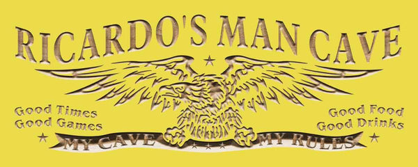 ADVPRO American Eagle Man Cave Personalized Name Wood Engraved Wooden Sign wpc0414-tm - Yellow