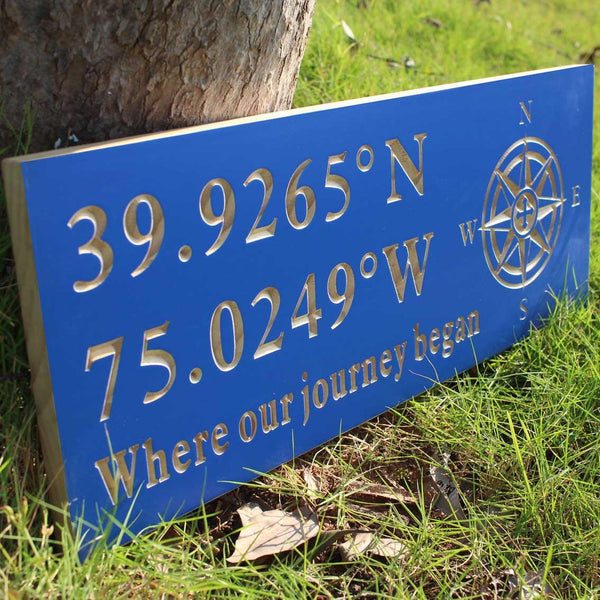 ADVPRO Compass Latitude Longitude Location Family Wedding Sign Wood Engraved Wooden Sign wpc0415-tm - Details 2