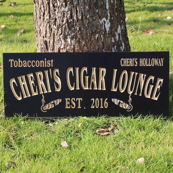 ADVPRO Tobacconist Name Personalized Cigar Lounge Shop Wood Engraved Wooden Sign wpc0416-tm - Details 1