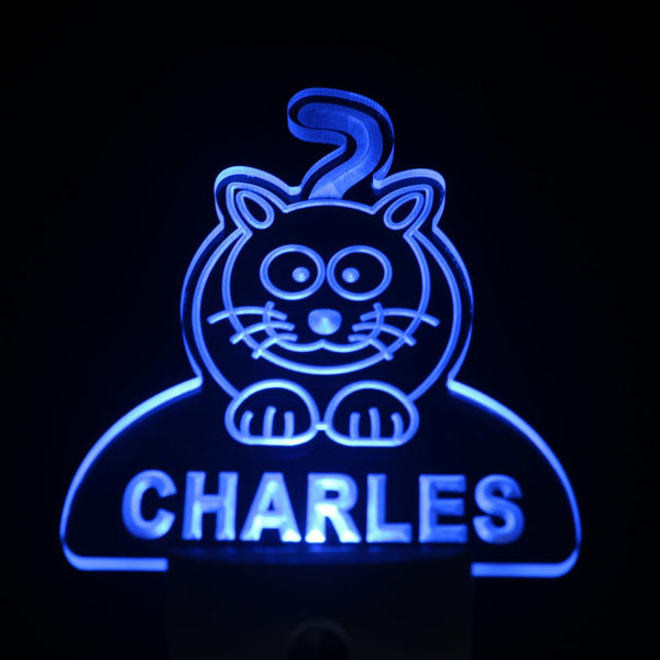 ADVPRO Cat Personalized Night Light Baby Kids Name Day/Night Sensor LED Sign ws1018-tm - Blue