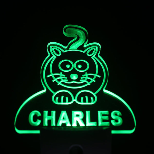 ADVPRO Cat Personalized Night Light Baby Kids Name Day/Night Sensor LED Sign ws1018-tm - Green