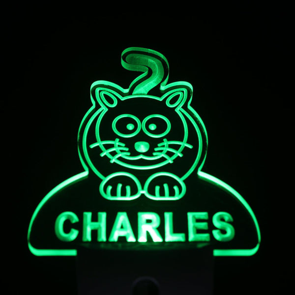 ADVPRO Cat Personalized Night Light Baby Kids Name Day/Night Sensor LED Sign ws1018-tm - Green